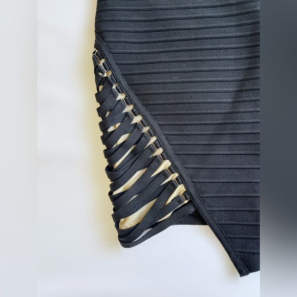 Sara Boo Rayon Bodycon Black Lace up One Shoulder Bandage Mini‎ Dress Size L - Picture 3 of 7